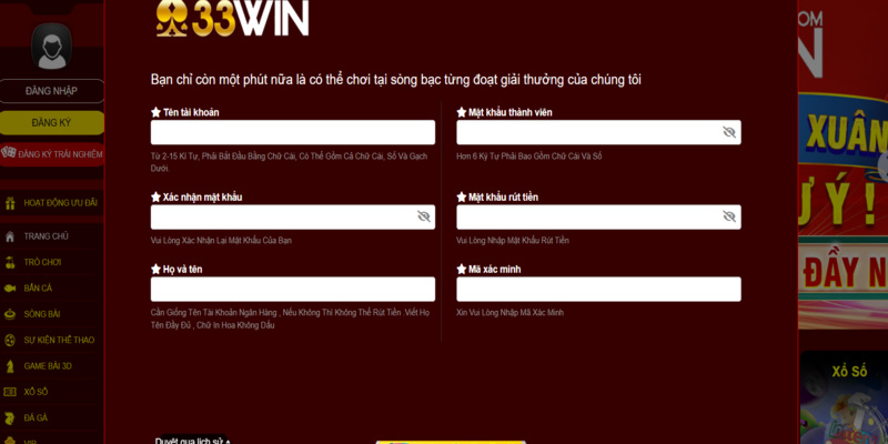 Đăng ký 33WIN trên Website